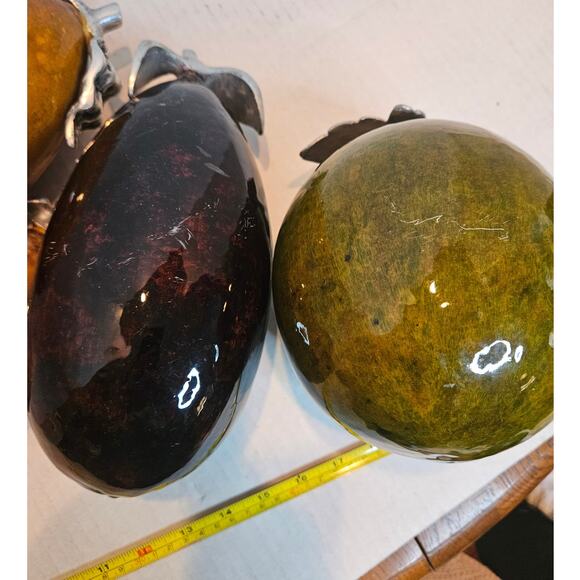 Artesana Home Vintage MCM Gourd Fruit Weighted Pewter Stem Leaf Eggplant - Picture 8 of 8